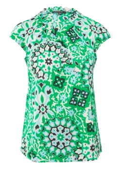 Satinbluse mit Raffung und All-Over Print