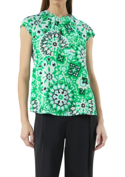 Satinbluse mit Raffung und All-Over Print