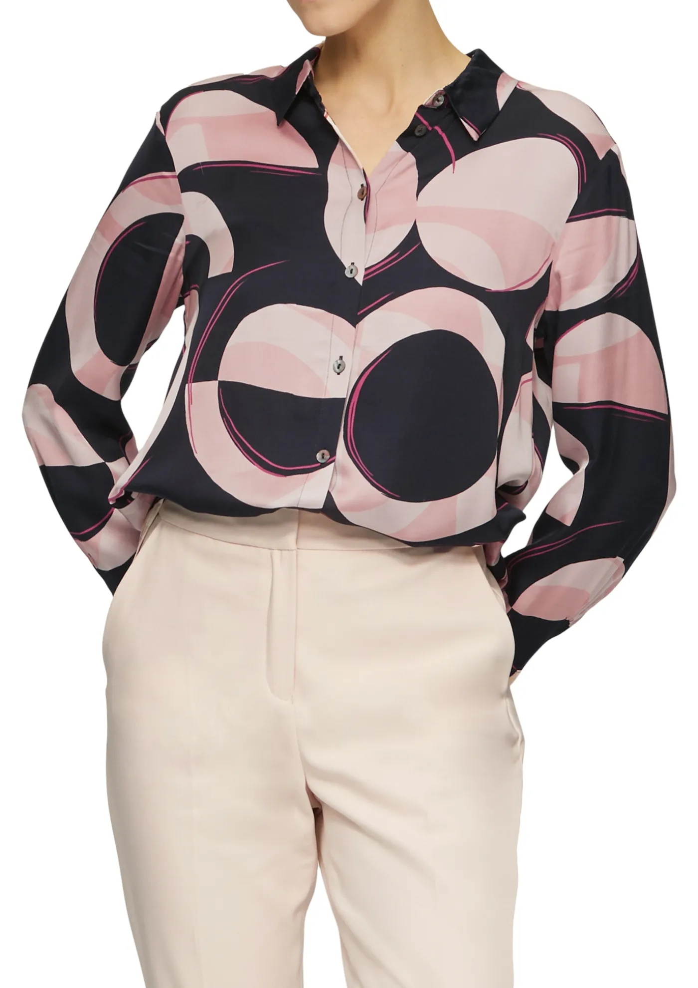 Satinierte Longbluse mit Falten-Details
