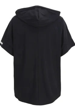Shirt aus elastischer Wirkware mit Hoody, Reißverschluss, dekorativen Motivprints und kurzem Arm