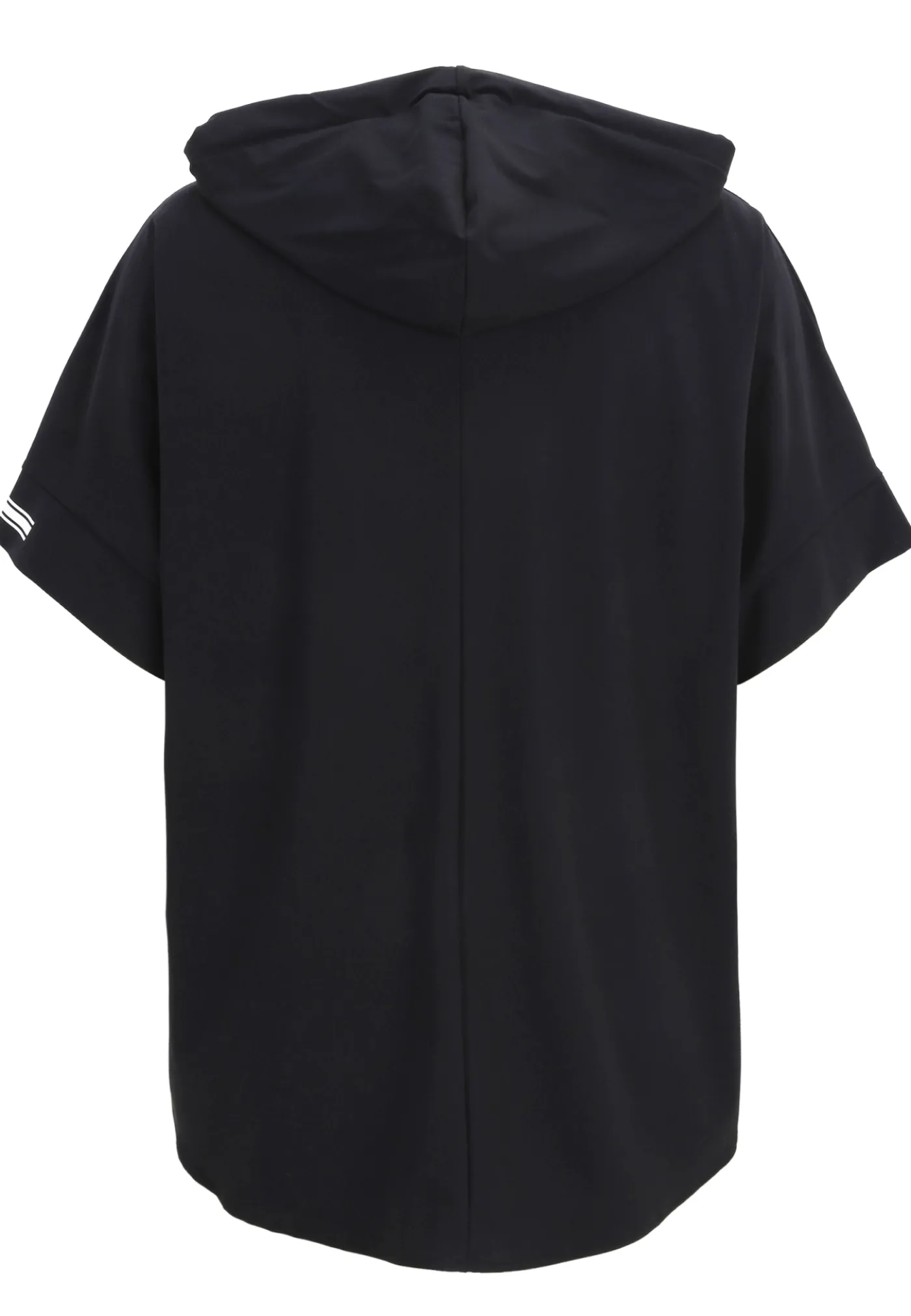 Shirt aus elastischer Wirkware mit Hoody, Reißverschluss, dekorativen Motivprints und kurzem Arm