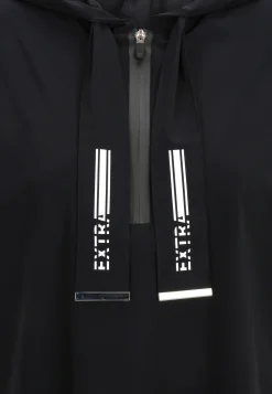 Shirt aus elastischer Wirkware mit Hoody, Reißverschluss, dekorativen Motivprints und kurzem Arm