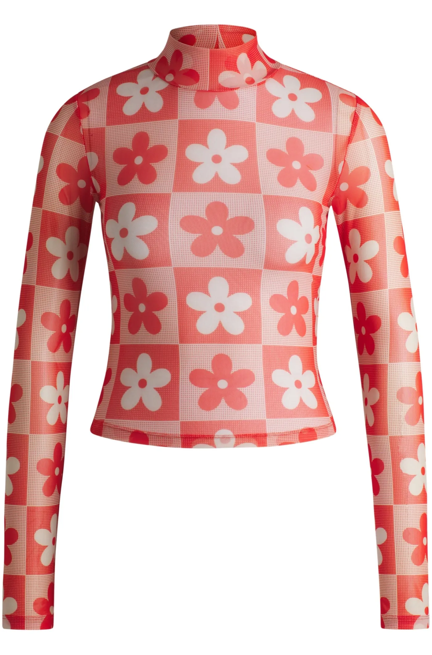 Slim-Fit Top aus Stretch-Mesh mit Print der Saison