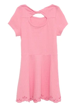 Strukturiertes Baumwollkleid mit Cut Out und Stickerei