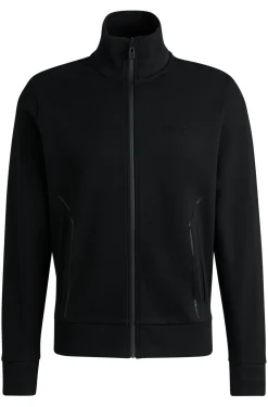 Sweatjacke aus Baumwoll-Mix mit Kragen und Bündchen aus Jacquard