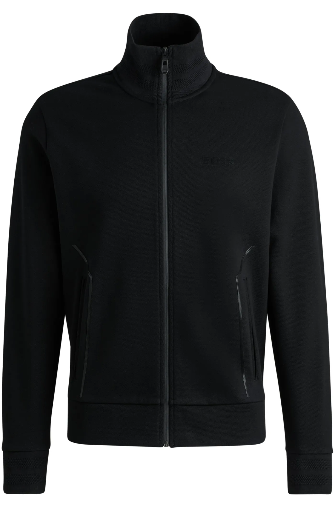 Sweatjacke aus Baumwoll-Mix mit Kragen und Bündchen aus Jacquard
