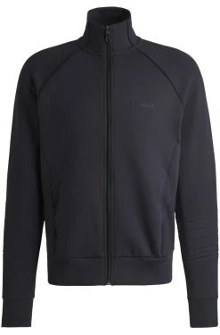 Sweatjacke aus Stretch-Baumwolle mit Reißverschluss, Paspeln und Logo