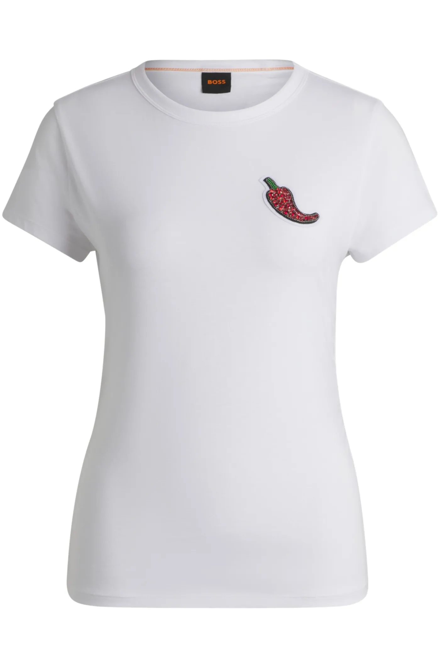 Tailliertes T-Shirt aus Baumwolle mit kristallbesetzter Chili-Schote
