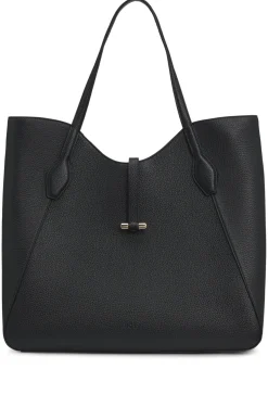 Tote Bag aus genarbtem Leder mit goldfarbenen Metalldetails