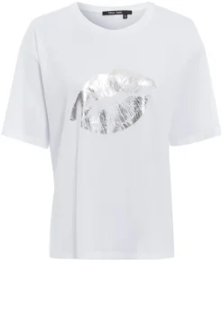 T-Shirt mit Kussmund Print in Metallic-Optik