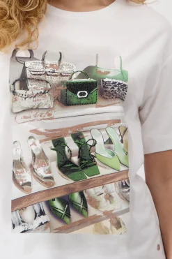 T-Shirt mit Schuh- und Taschenprint