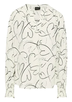 Viskosebluse mit All-over-Print und Smok-Detail am Ärmel