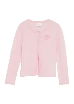 Weiche Strickjacke mit Wellsaum und floraler Applikation